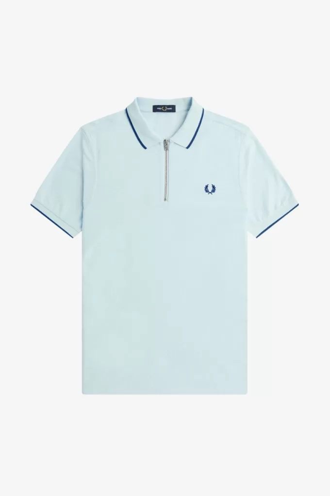 Crepe Pique Herren-Poloshirt mit Reißverschluss, Hellblau