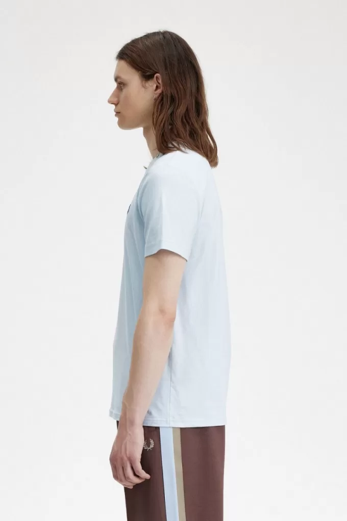 Crew Neck Herren T-Shirt Light Aqua Midnight Blue