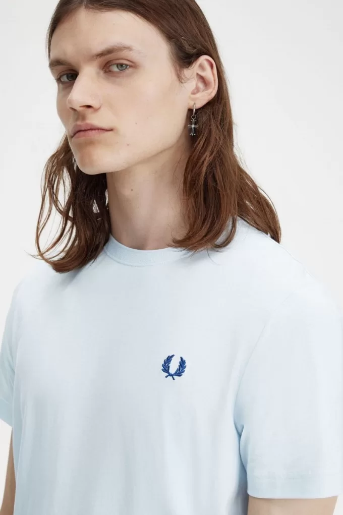 Crew Neck Herren T-Shirt Light Aqua Midnight Blue