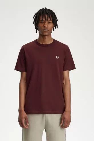 Crew Neck Herren T-Shirt Oxblood Beige