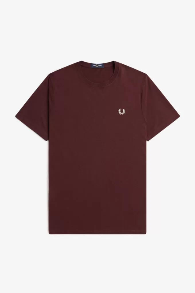 Crew Neck Herren T-Shirt Oxblood Beige