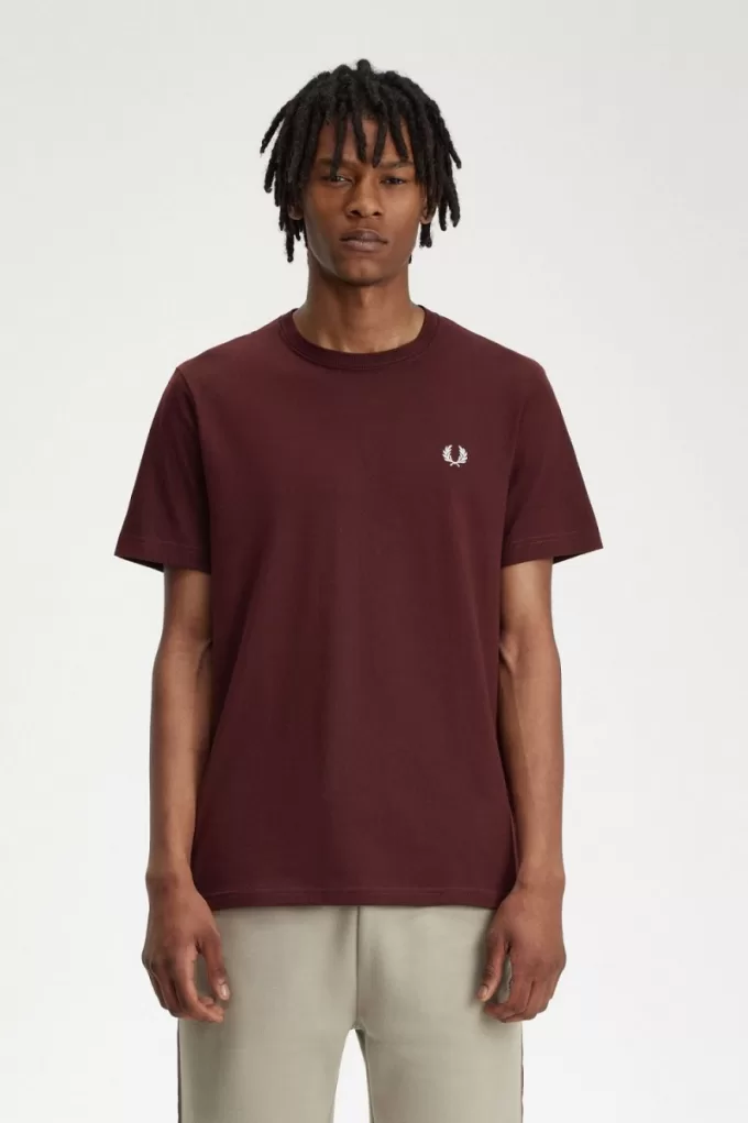 Crew Neck Herren T-Shirt Oxblood Beige