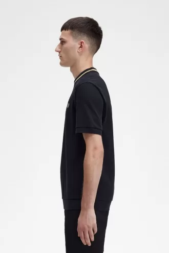 Crew Neck Piqué Herren T-Shirt Schwarz
