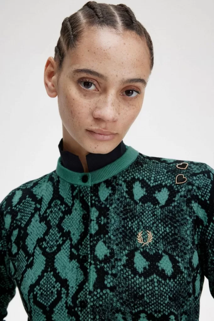 Damen-Cardigan mit Schlangenmuster Deep Mint