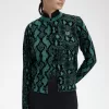Damen-Cardigan mit Schlangenmuster Deep Mint