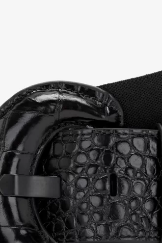 Damengürtel aus elastischem Leder, Schwarz