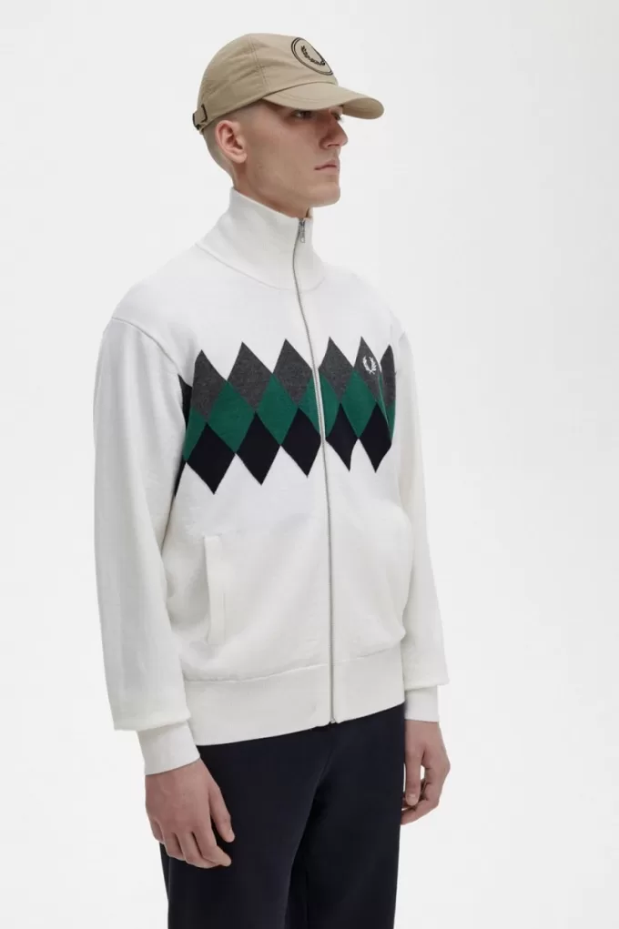 Diamond Intarsia Herren-Cardigan, Schneeweiß Diamond Intarsia Herren-Cardigan, Schneeweiß