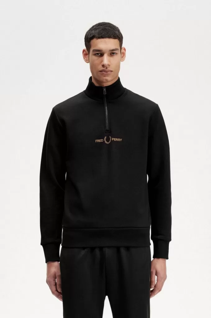 Double Graphic Half Zip Herren-Sweatshirt Schwarz