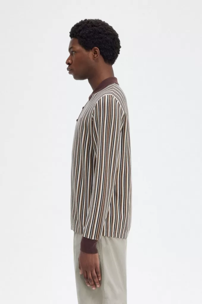 Fine Stripe Gestricktes Herrenhemd Dunkelrot Fine Stripe Gestricktes Herrenhemd Dunkelrot