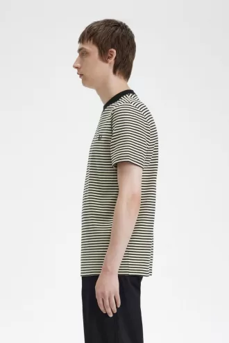 Fine Stripe Heavyweight Herren T-Shirt Oatmeal Black