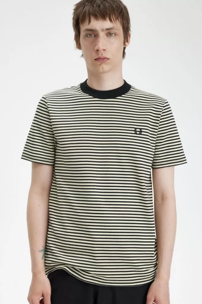 Fine Stripe Heavyweight Herren T-Shirt Oatmeal Black