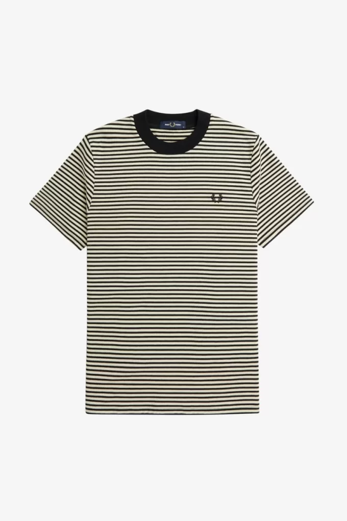 Fine Stripe Heavyweight Herren T-Shirt Oatmeal Black