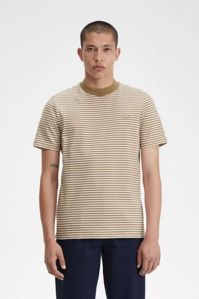 Fine Stripe Heavyweight Herren T-Shirt Schneeweiß Grün