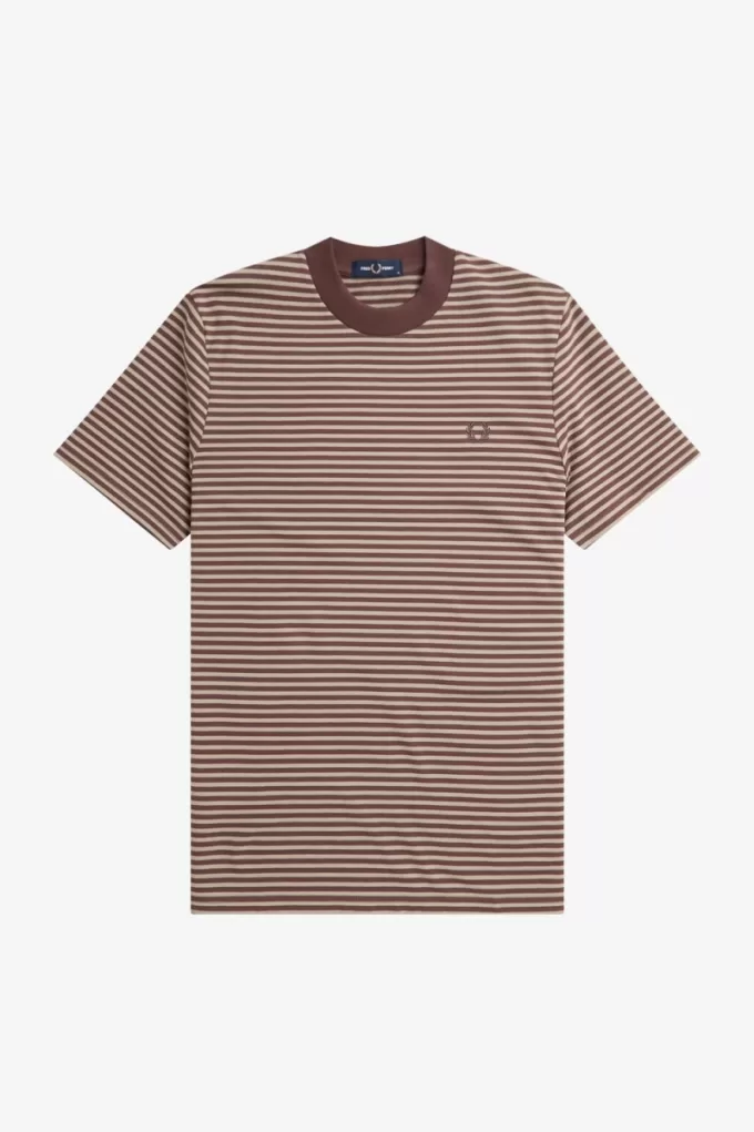 Fine Stripe Heavyweight Herren-T-Shirt, dunkelrot, warmes Grau