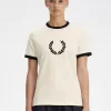 Flocked Laurel Wreath Damen T-Shirt Beige