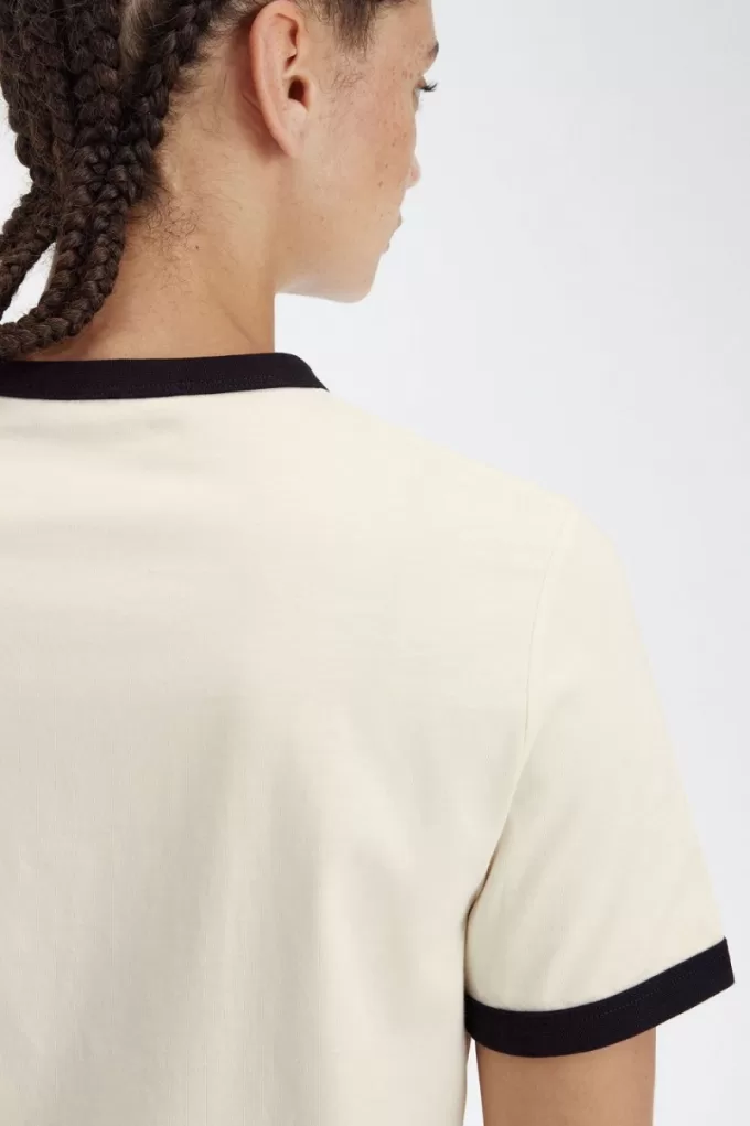 Flocked Laurel Wreath Damen T-Shirt Beige