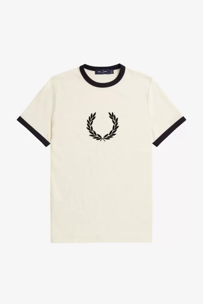 Flocked Laurel Wreath Damen T-Shirt Beige