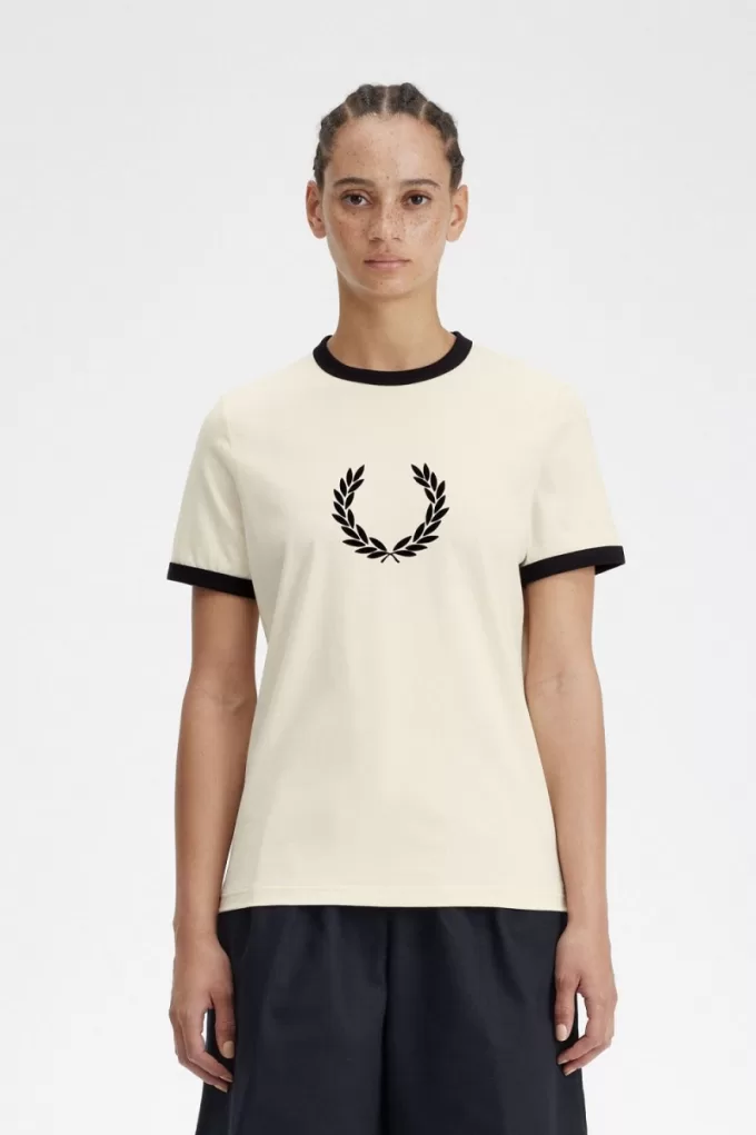 Flocked Laurel Wreath Damen T-Shirt Beige