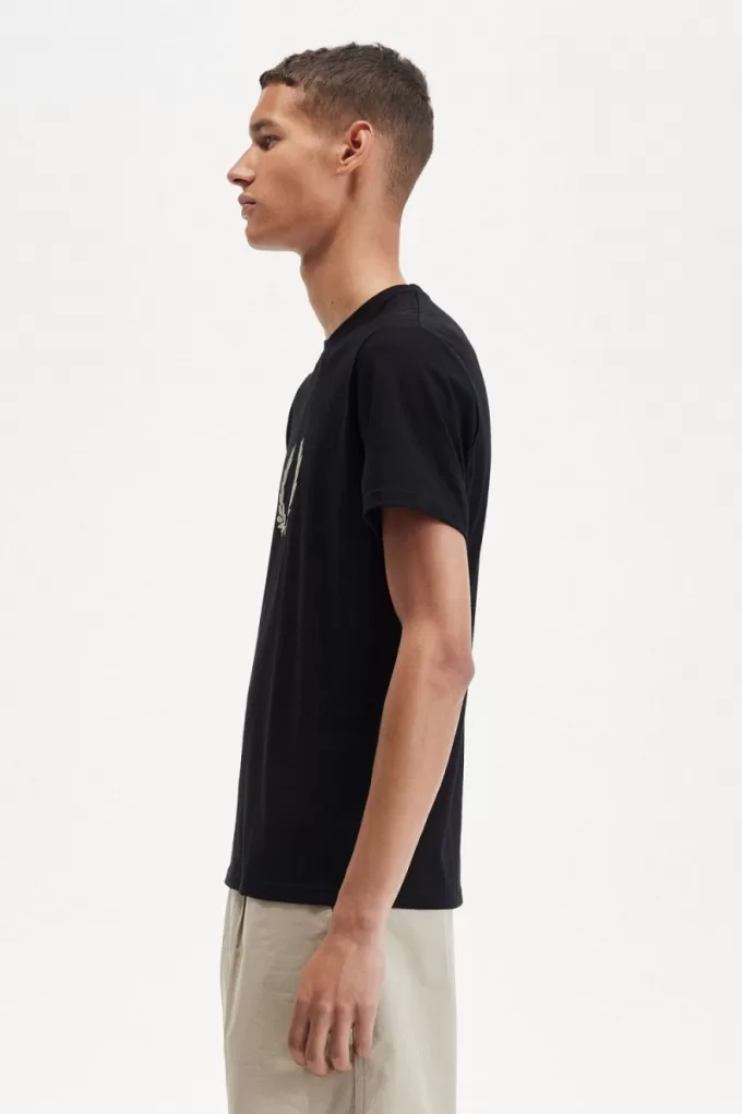 Flocked Laurel Wreath Herren T-Shirt Schwarz Warm Grau