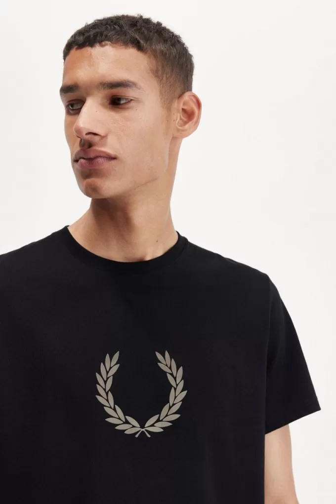 Flocked Laurel Wreath Herren T-Shirt Schwarz Warm Grau