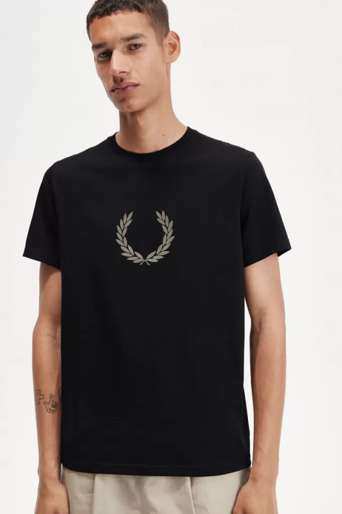 Flocked Laurel Wreath Herren T-Shirt Schwarz Warm Grau