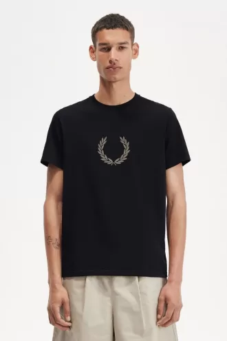 Flocked Laurel Wreath Herren T-Shirt Schwarz Warm Grau