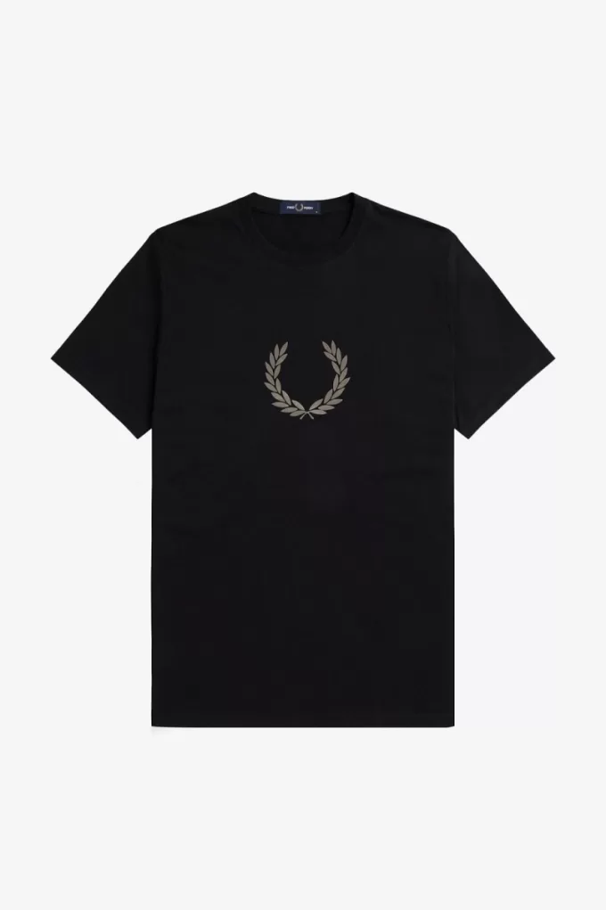 Flocked Laurel Wreath Herren T-Shirt Schwarz Warm Grau