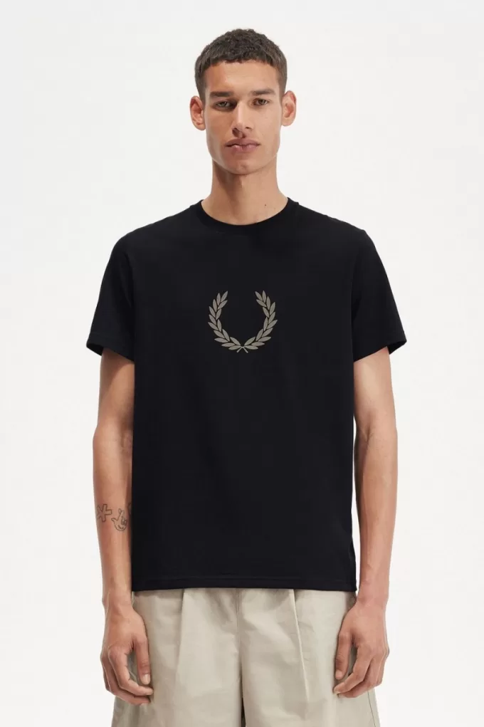 Flocked Laurel Wreath Herren T-Shirt Schwarz Warm Grau