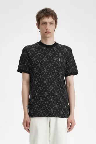 Geometrisches Herren-T-Shirt Schwarz