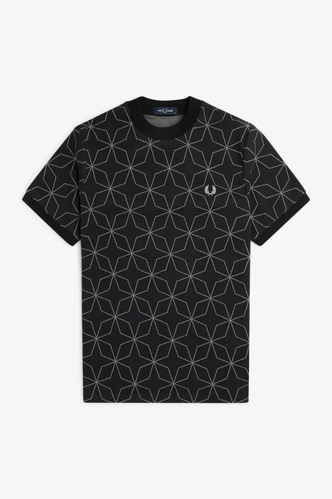 Geometrisches Herren-T-Shirt Schwarz