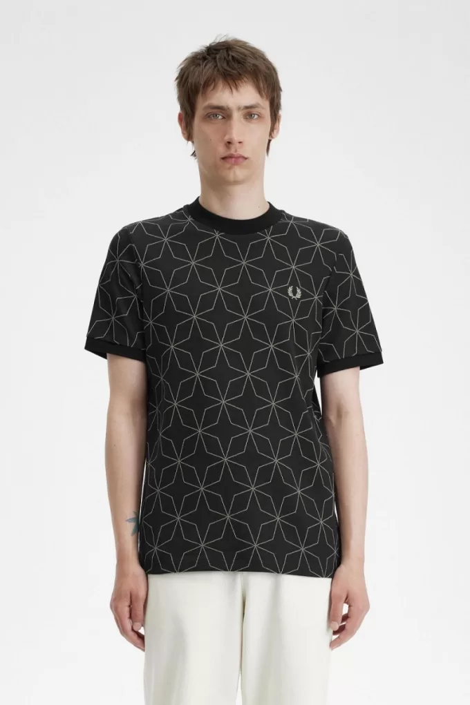 Geometrisches Herren-T-Shirt Schwarz