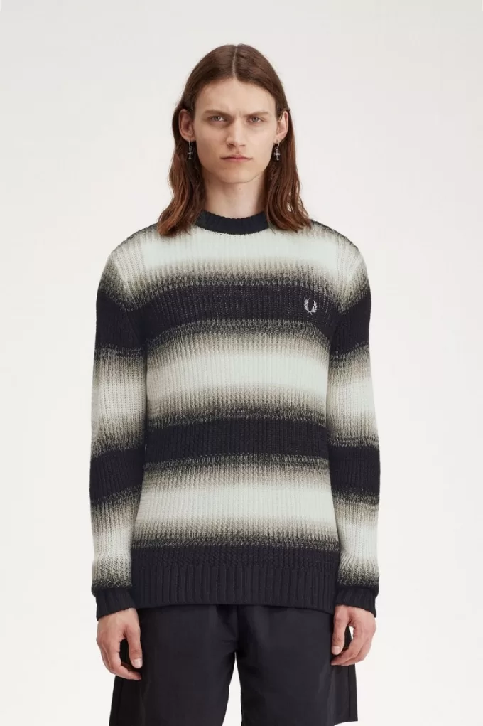 Gestreifter, offen gestrickter Herrenpullover Schwarz