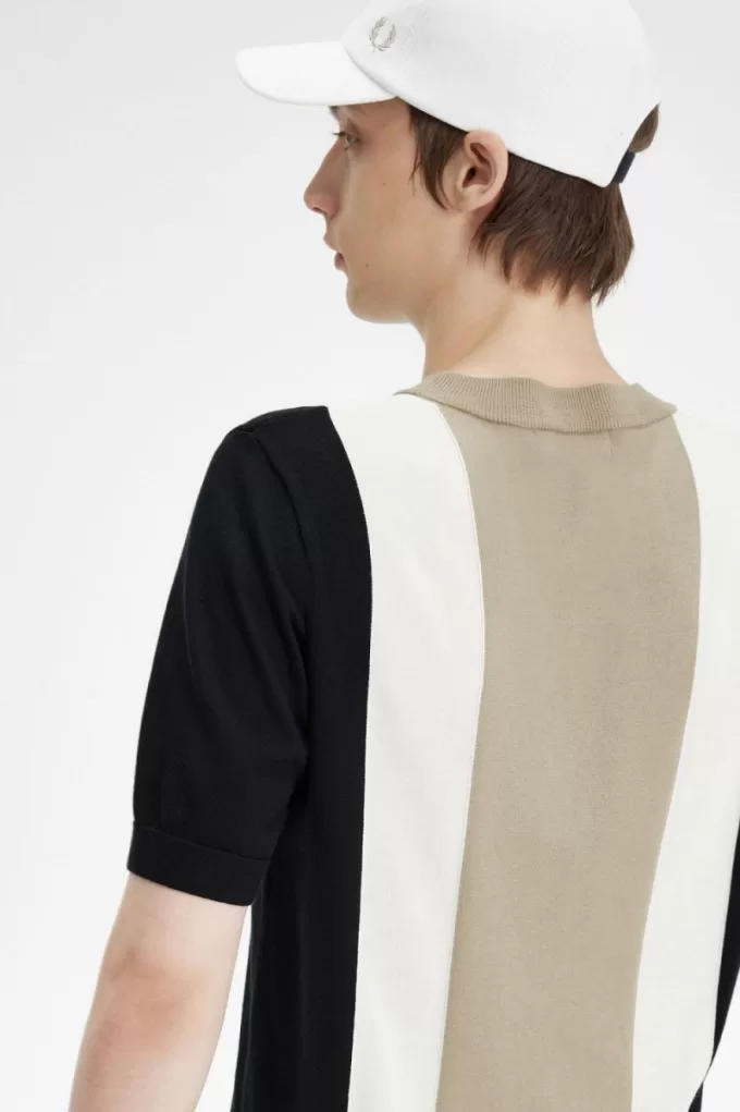 Gestreiftes Feinstrick-Herren-T-Shirt Schwarz Schneeweiß Warmgrau