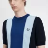 Gestreiftes Feinstrick-T-Shirt für Herren von Fred Perry, Marineblau, Türkis und Kobaltblau Gestreiftes Feinstrick-T-Shirt für Herren von Fred Perry, Marineblau, Türkis und Kobaltblau