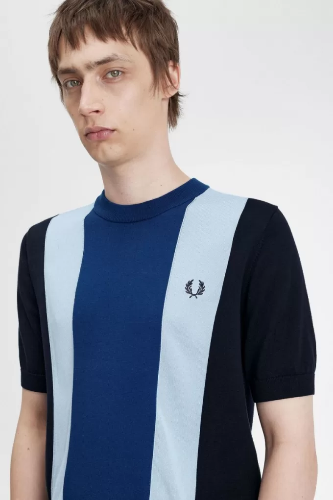 Gestreiftes Feinstrick-T-Shirt für Herren von Fred Perry, Marineblau, Türkis und Kobaltblau Gestreiftes Feinstrick-T-Shirt für Herren von Fred Perry, Marineblau, Türkis und Kobaltblau