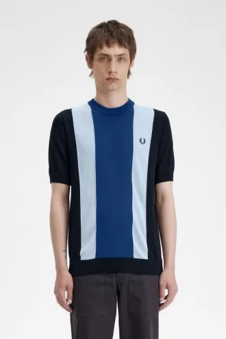 Gestreiftes Feinstrick-T-Shirt für Herren von Fred Perry, Marineblau, Türkis und Kobaltblau