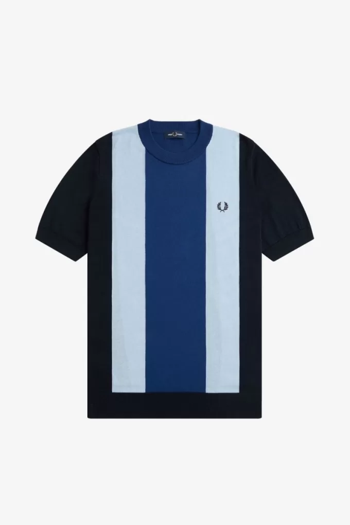 Gestreiftes Feinstrick-T-Shirt für Herren von Fred Perry, Marineblau, Türkis und Kobaltblau Gestreiftes Feinstrick-T-Shirt für Herren von Fred Perry, Marineblau, Türkis und Kobaltblau
