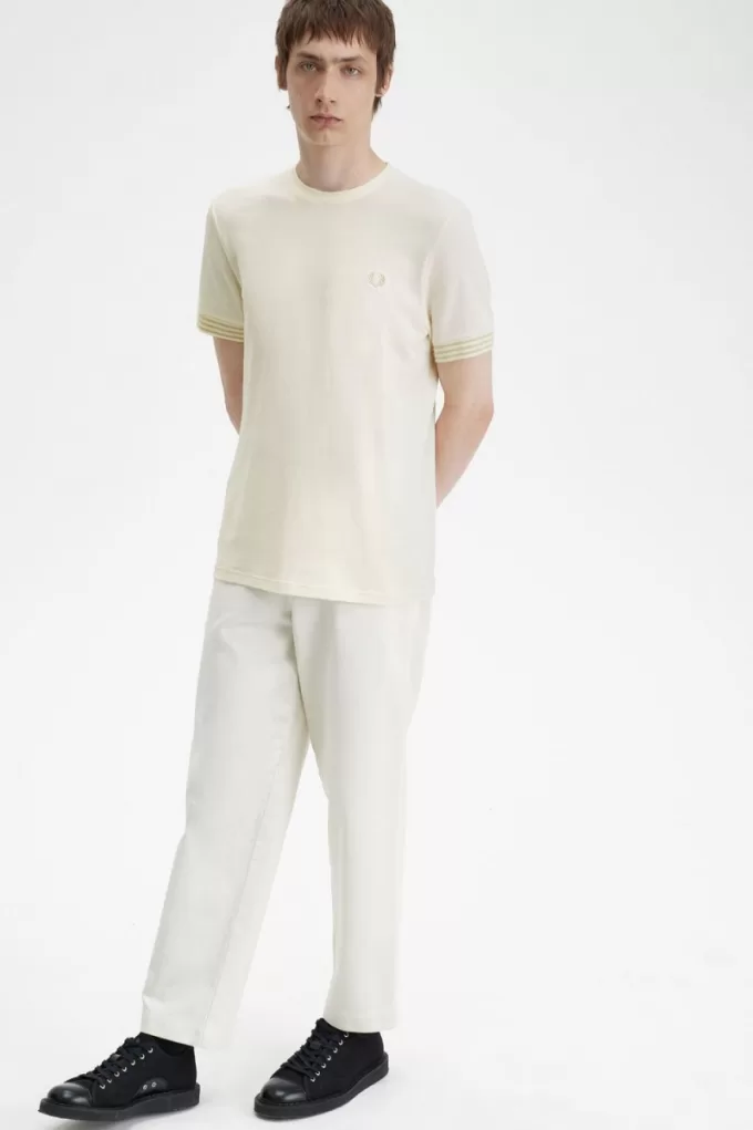 Gestreiftes Manschetten-T-Shirt für Herren Beige