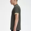 Gestreiftes Manschetten-T-Shirt für Herren, Feldgrün Gestreiftes Manschetten-T-Shirt für Herren, Feldgrün