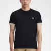 Gestreiftes Manschetten-T-Shirt für Herren, Schwarz