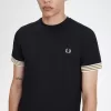 Gestreiftes Manschetten-T-Shirt für Herren, Schwarz