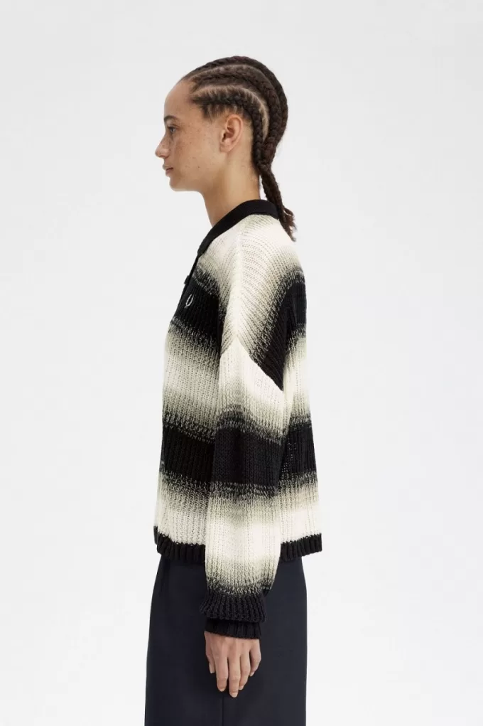 Gestreiftes Open-Strick-Damenhemd Schwarz