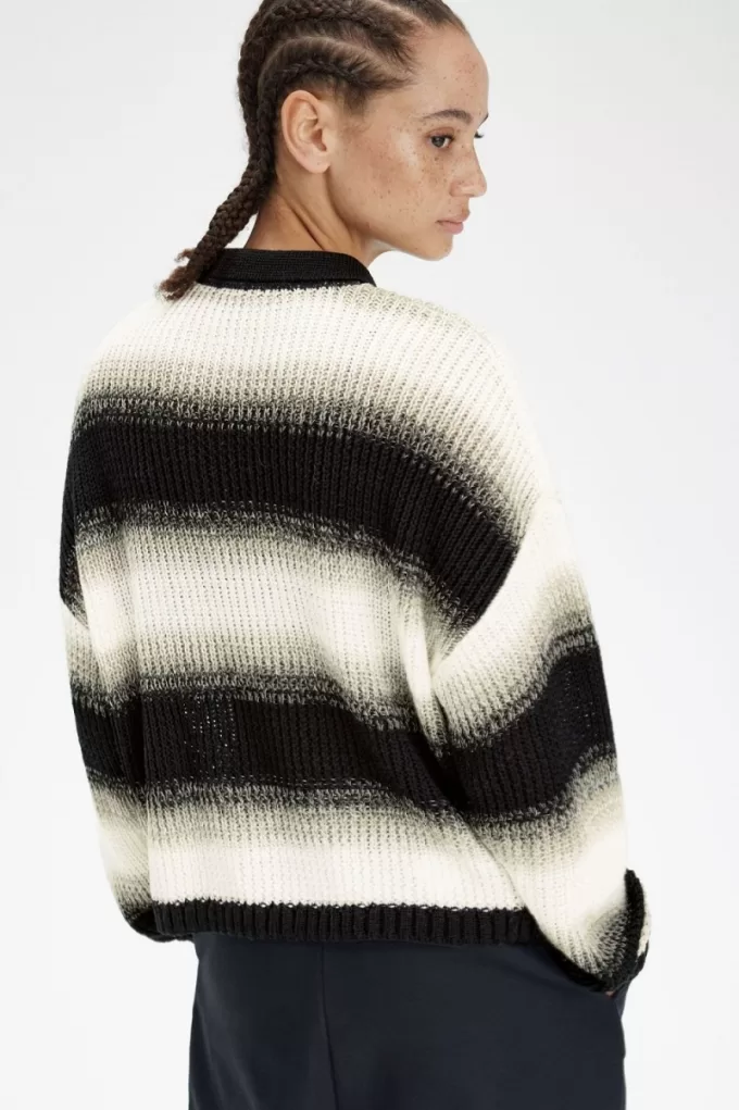 Gestreiftes Open-Strick-Damenhemd Schwarz