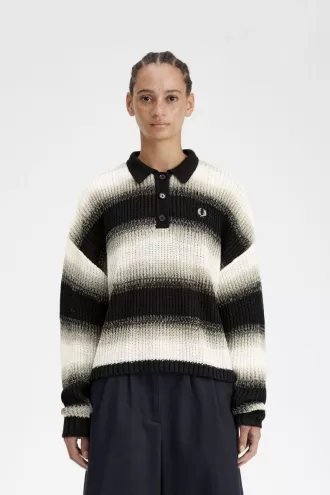 Gestreiftes Open-Strick-Damenhemd Schwarz