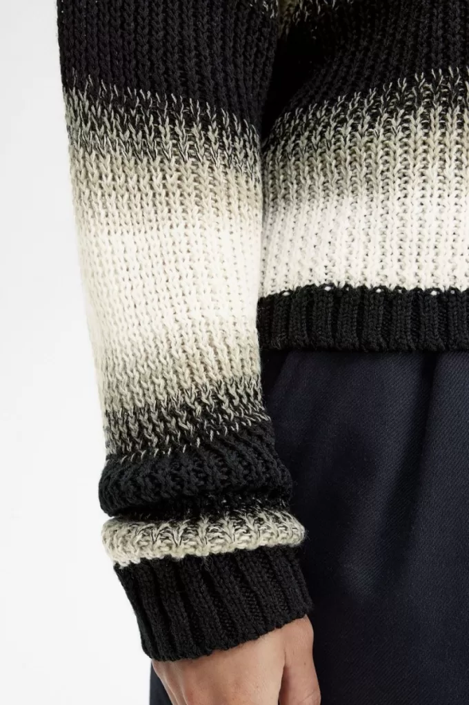 Gestreiftes Open-Strick-Damenhemd Schwarz