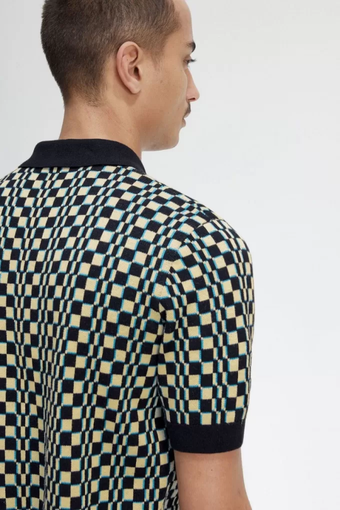 Glitch Checkerboard Gestricktes Herrenhemd Hellmintschwarz