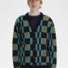 Glitch Checkerboard Herren-Cardigan, Uniformgrün, Schwarz