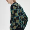 Glitch Checkerboard Herren-Cardigan, Uniformgrün, Schwarz