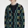 Glitch Checkerboard Herren-Cardigan, Uniformgrün, Schwarz