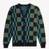 Glitch Checkerboard Herren-Cardigan, Uniformgrün, Schwarz